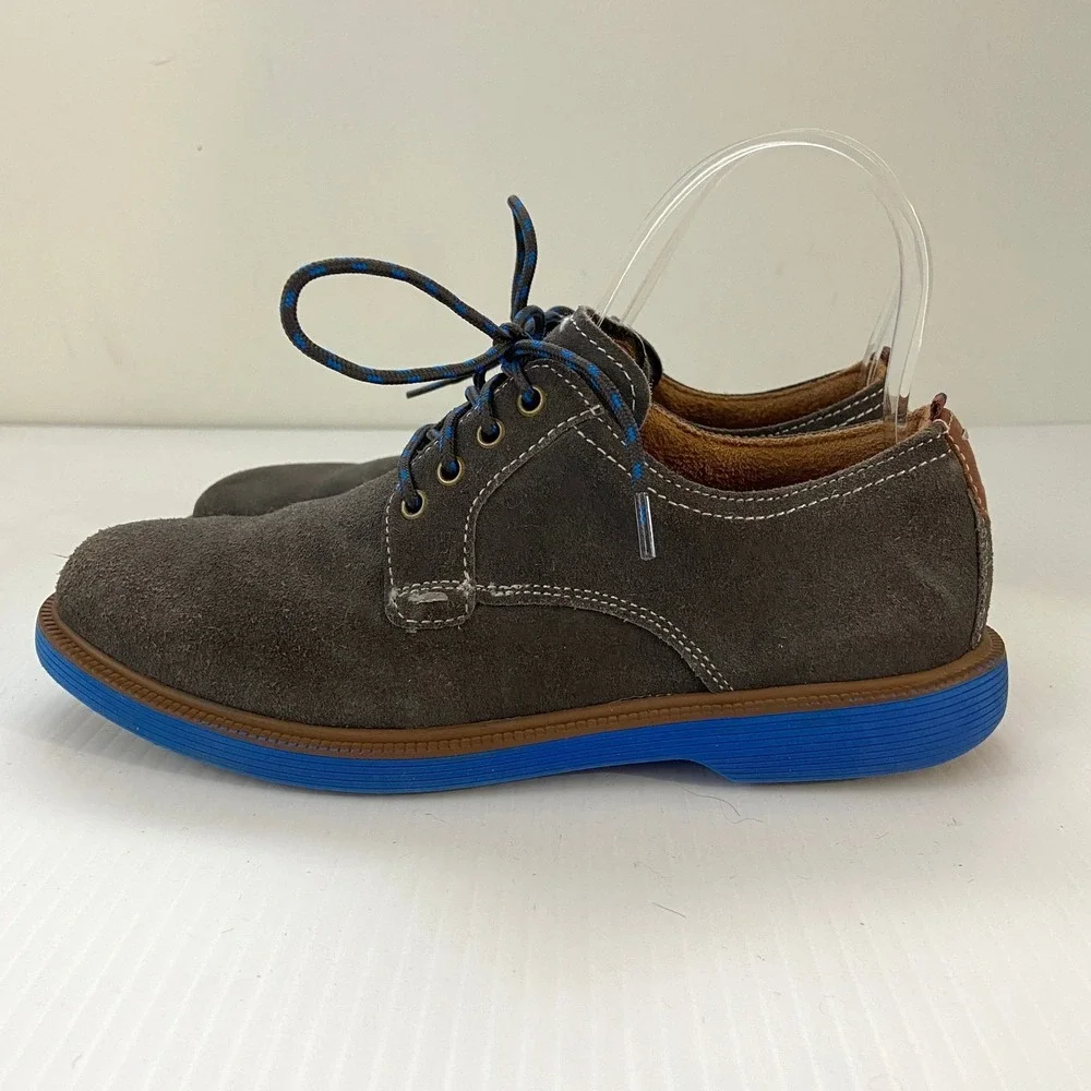 Florsheim Gray Suede Leather Lace Up Plain Toe Oxford Shoes Blue Soles Boys 3‎
